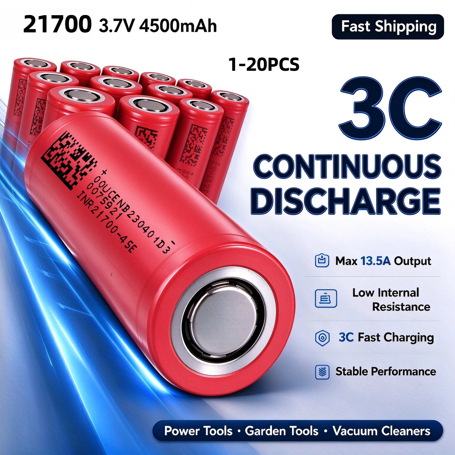 INR21700 45E 4500mAh Rechargeable Lithium Battery 3C 3.7V A-grade Large Capacity Cell for Power Tools Christmas Decor Lights