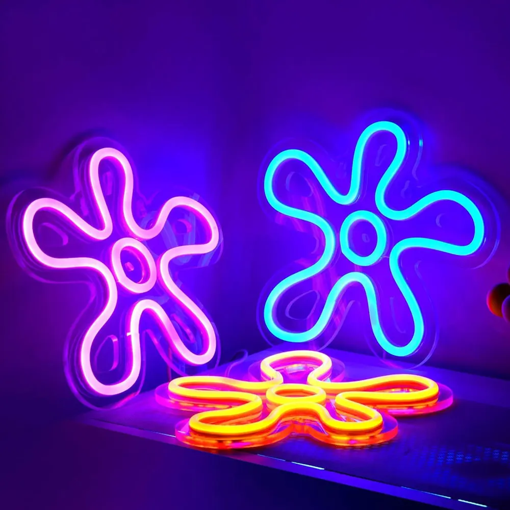 3Pcs Flower Neon Led Sign Wedding Kawaii Blossom Logo Party Bedroom Decoration Lights Art Wall Lamp Room Decor Birthday Gifts