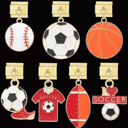 Stainless Steel Italian Bracelet Charms Sport Balls Soccer/Baseball/Basketball Enamel Kit Links Fit 9mm DIY Jewelry Accessories