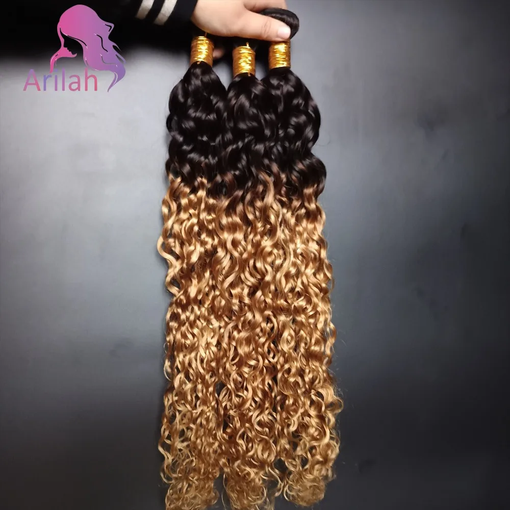 T11B27 موجة المياه حزم الشعر البشري 100 جرام/قطعة لحمة مزدوجة وصلات شعر 12A الصف كامل نهاية البرازيلي عذراء الشعر #1