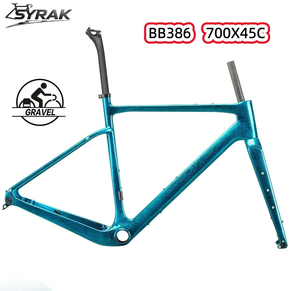 SYRAK 700C Disc Brake BB386 Carbon Gravel Bike Frame 49 52 54 56 58cm Thru Axle 142 x12mm Cyclocross Road Bicycle Frameset