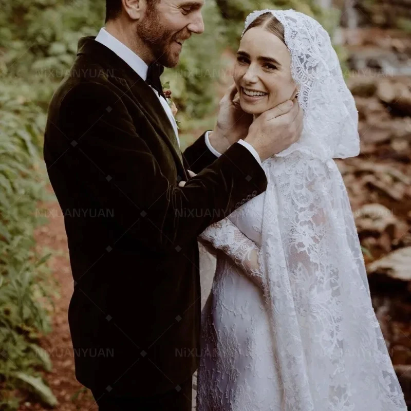 Vestidos de novia de encaje con capa, 2 piezas, cuello alto, manga larga, árabe, musulmán, sirena, 2 en 1