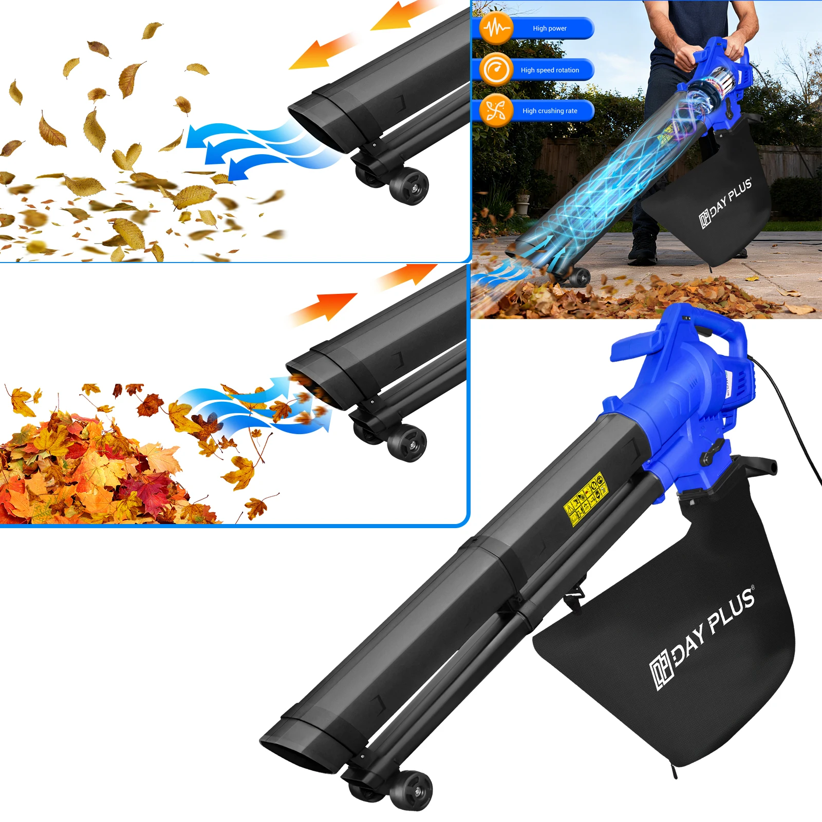 Leaf Blower Electric Garden Vacuum Van 3in1 New, 6 Variable Speed with Large 45L Capacity Collection Bag.