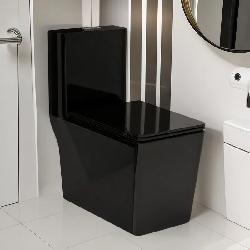 Wholesale Black Square Ceramic Toilet One Piece Round Seat Straight Flush Siphonic Sanitary Ware from Chaozhou Guangdong