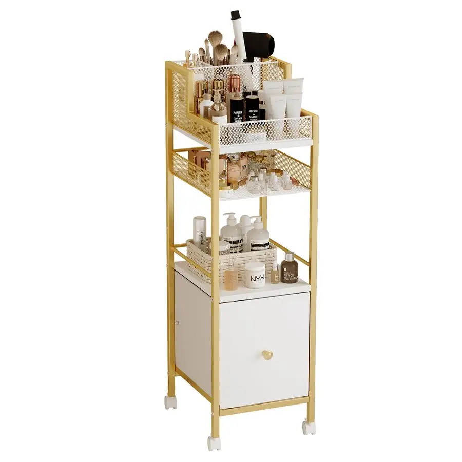 

Organizer Storage Cart with Drawers, Large Floor Makeup Skincare Organizers, Rolling Makeup Cart Vanity Organizer Cosmetics Disp