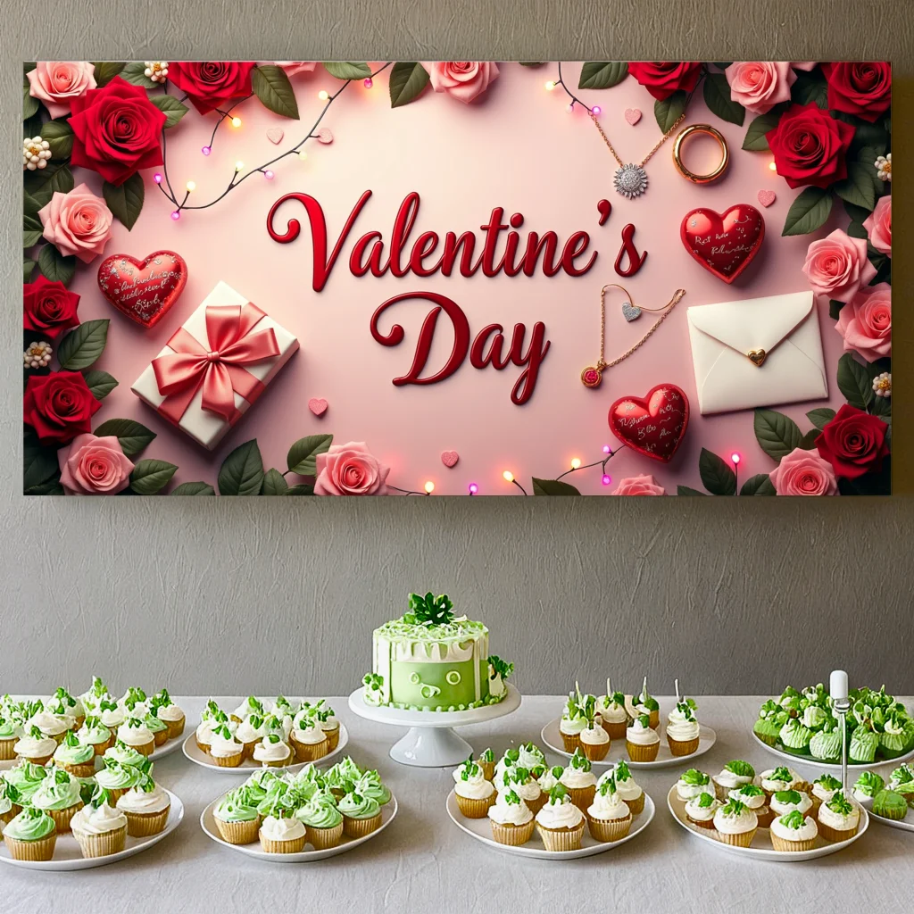 Roses   Photo booth   Romantic   Customizable   Printed   Background   Decorative   Banner   for Wedding