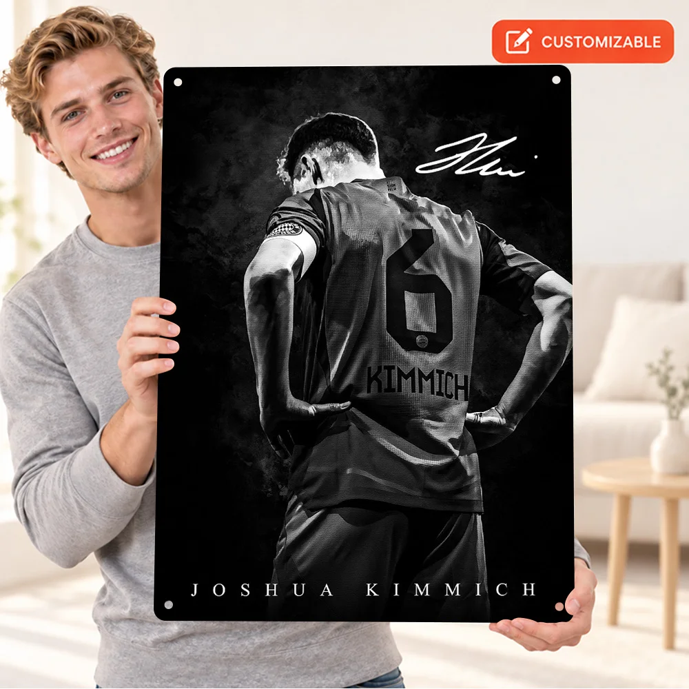 Joshua Kimmich Back View Textured Metal Poster Personalized Aluminum Sign White Football Jersey Graphic Wall Art For Home Gym