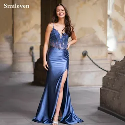 Smileven Sequins Lace Mermaid Evening Dress Side Split Spaghetti Strap Pleats Prom Dresses Saudi Arabia Evening Party Gowns 2024