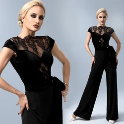 Waltz Ballroom Dance Tops Women Lace Short Sleeves Latin Dance Tops Adults Modern Dancing Top Stage Competition Wear SL9108