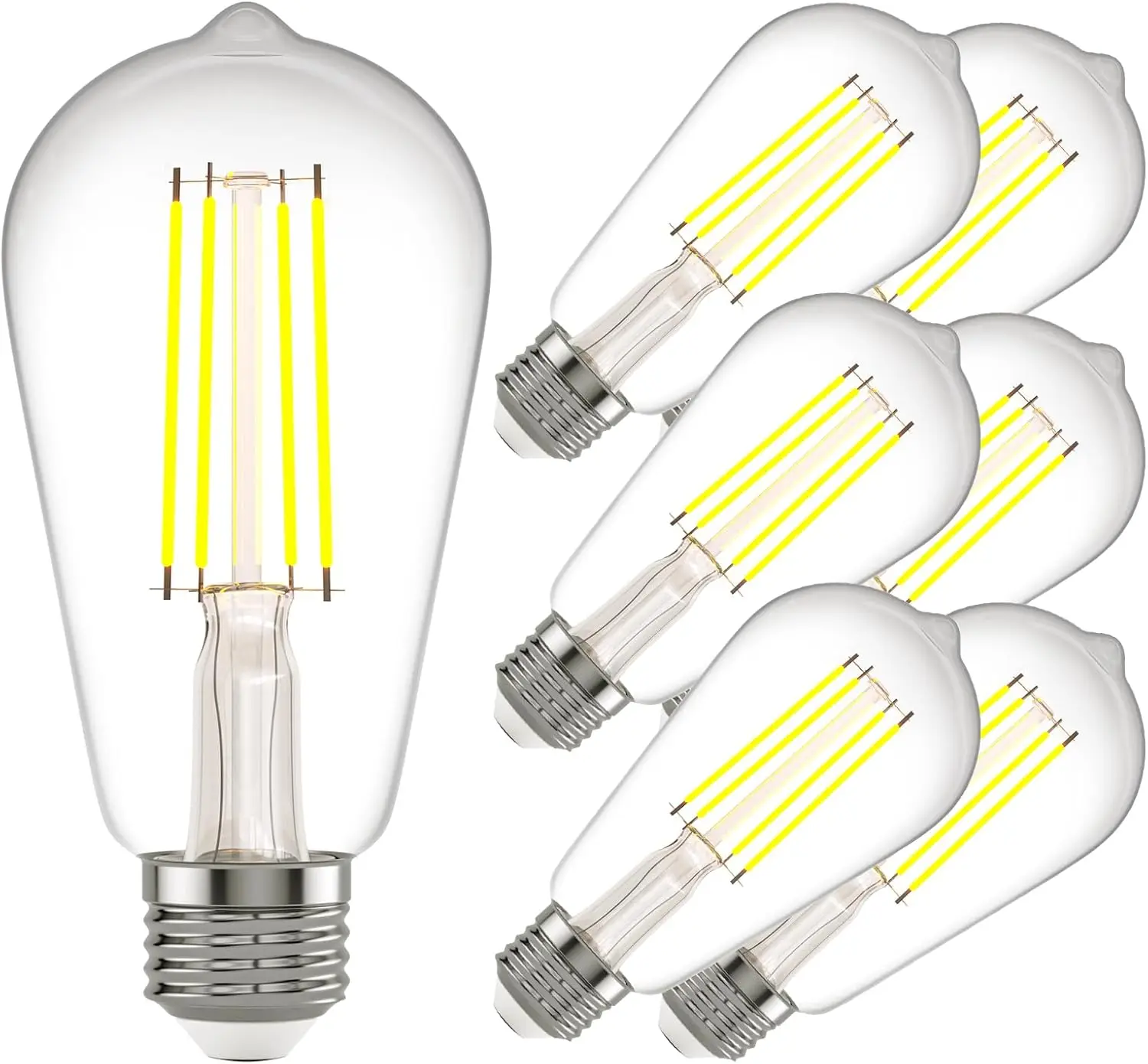 

6W Dimmable LED Edison Bulbs, 800 Lumens 2700K Warm Light, E26 Base, 6 Pack
