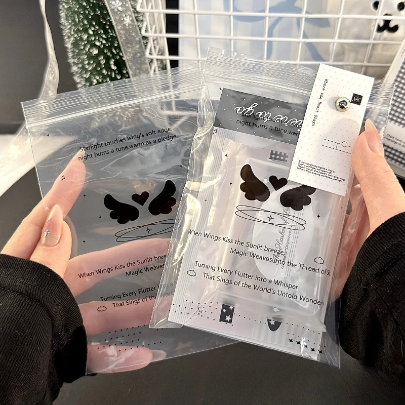 10pcs/set Black Wings Card Zipper Pouch Ins Aesthetic Storage Bag for Card Collecting Stationery Kpop Photocard Organization