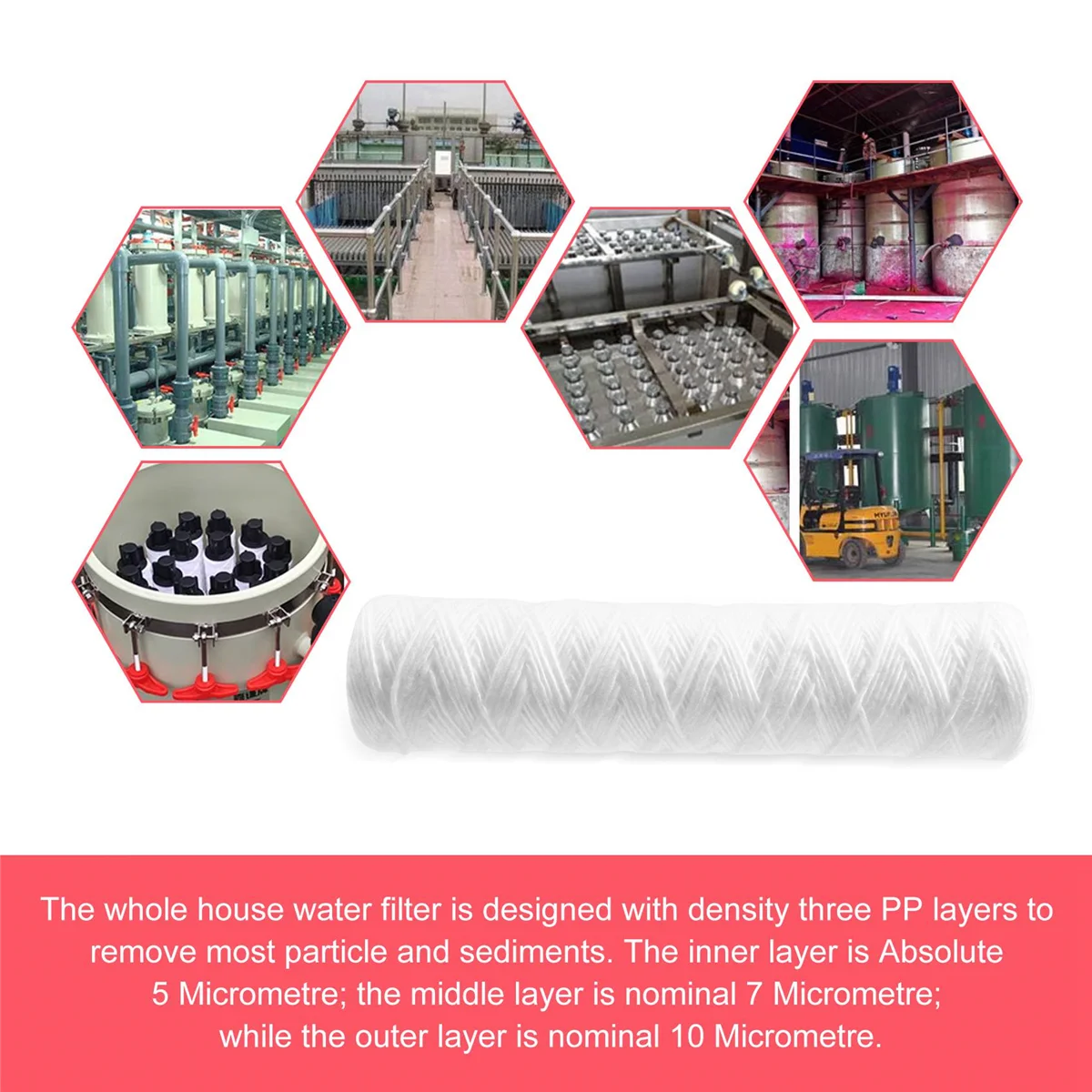 3Pcs Water Purifier 10 Inch String Wound Filter 5 Micrometre PP Cotton Filter Sedmient Filter