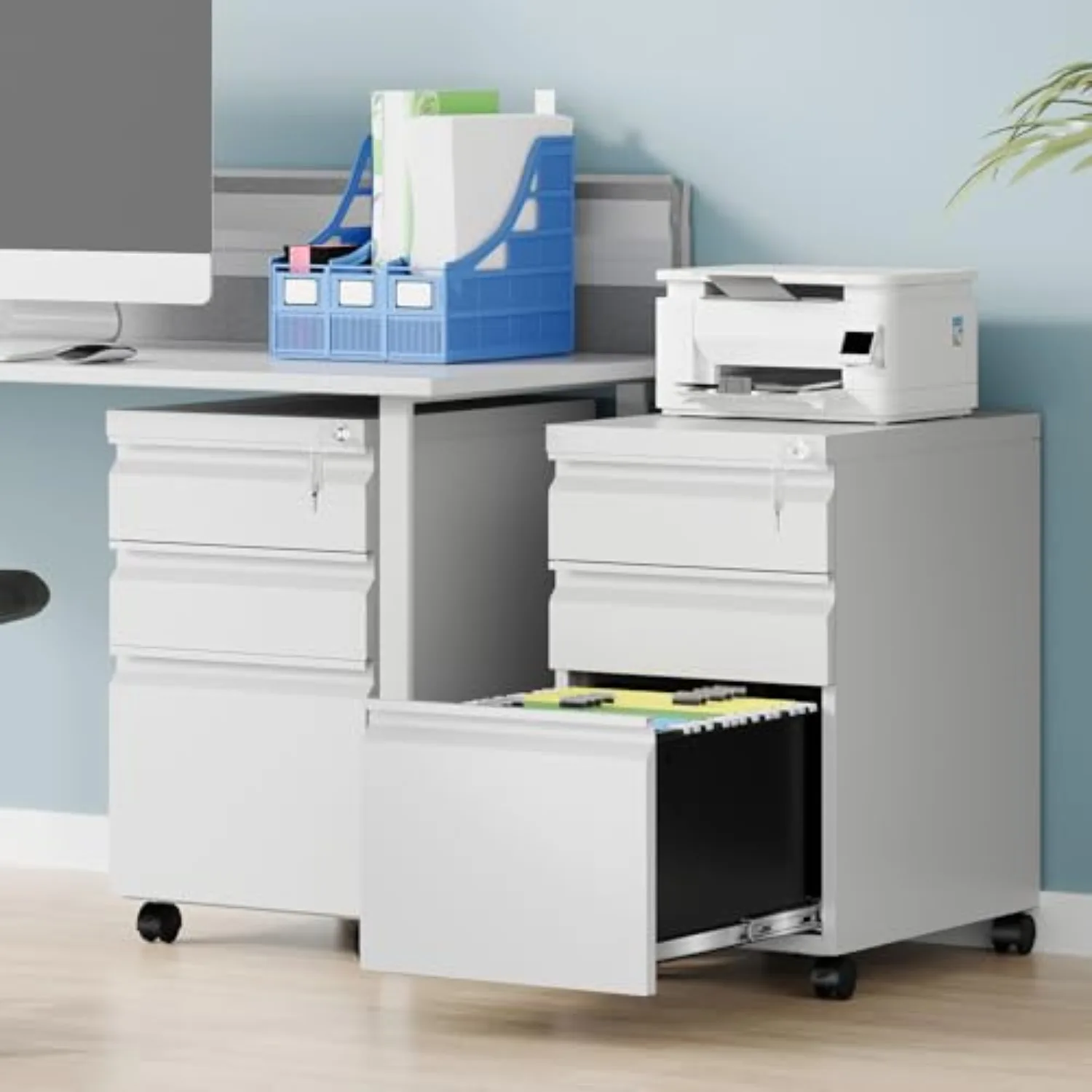3 Drawer Mobile File Cabinet with Lock, Rolling File Cabinets for Home Office, Under Desk Small File Caninet on wheels