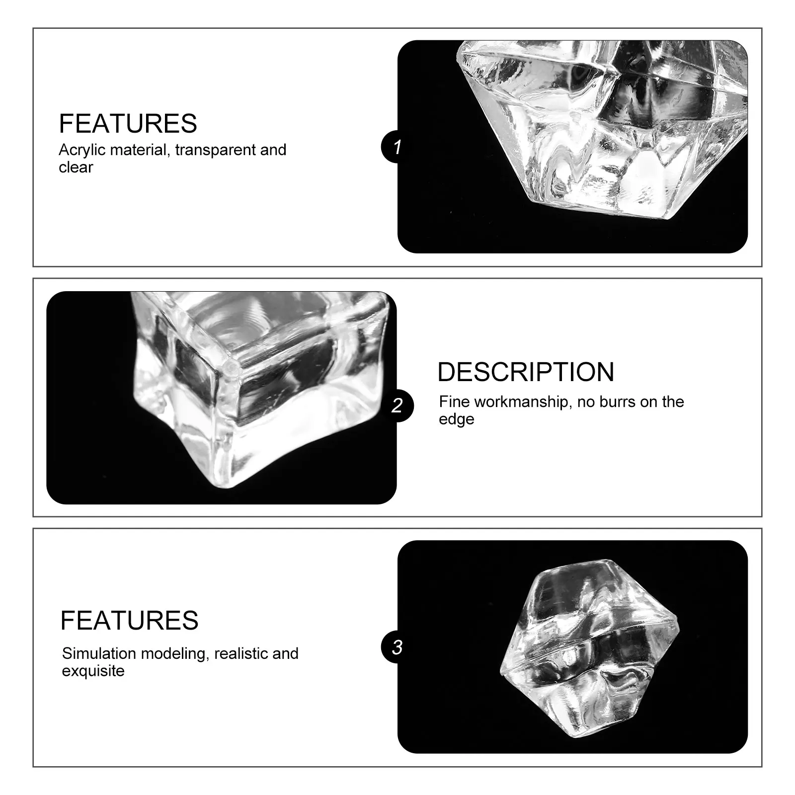 

48pcs acrylic Faux For Photography Props Home Bar Photo Cubes Decoration Reusable Ice Crystal Rocks Fake Ice Cube