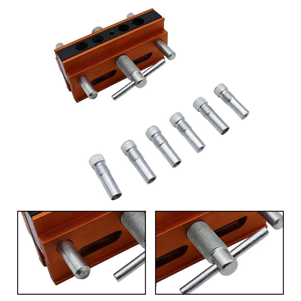 Self Centering Doweling Jig For Woodworking Straight Holes Red Tool Kit With Bushings For Furniture Shelf Making Projects