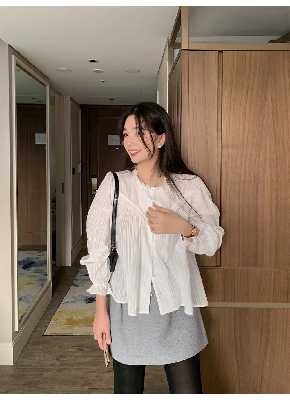 

Korean style Lace Splicing Casual Bottom Versatile Long Sleeve Shirt Top Women
