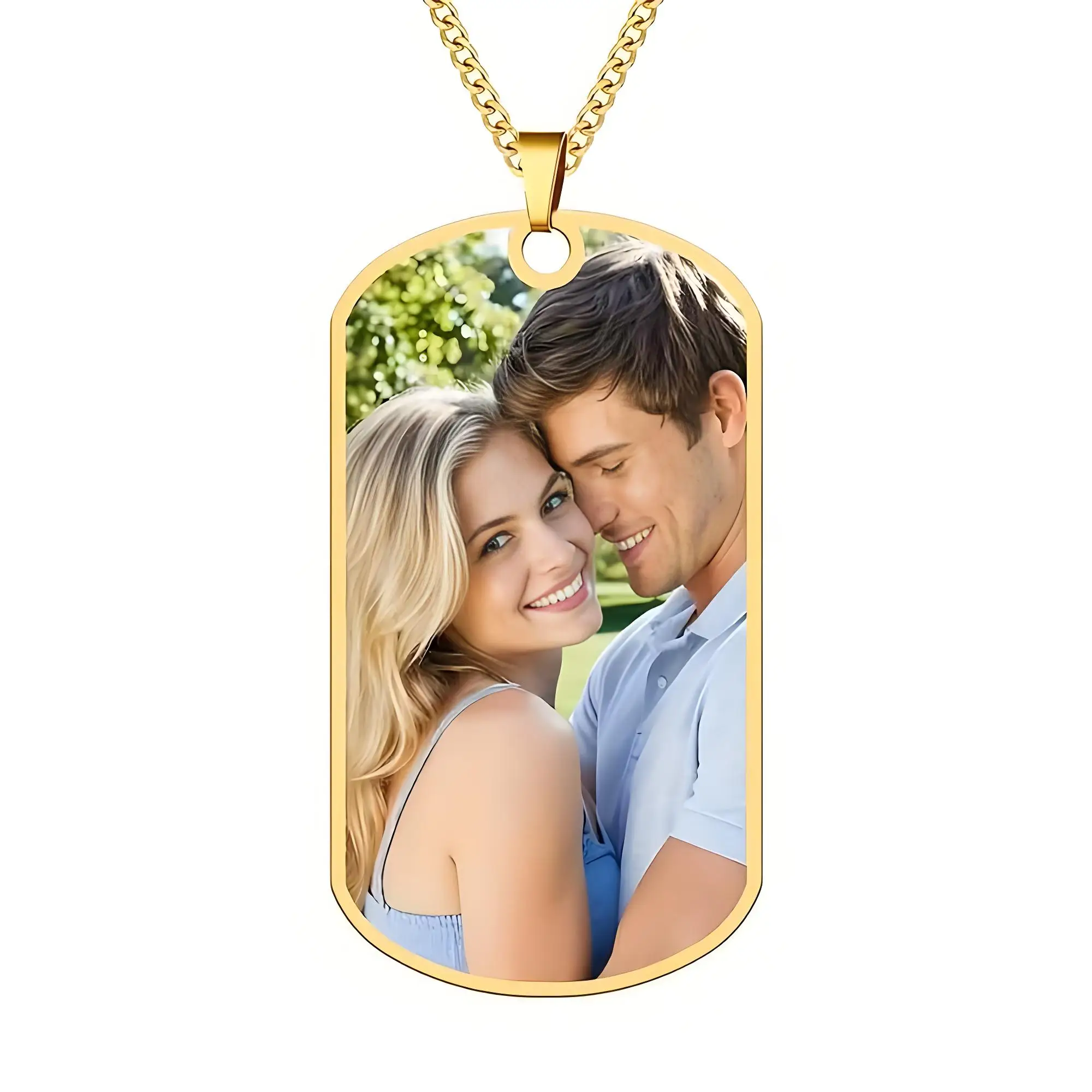 

Custom Photo Dog Tag Necklace Personalized Picture Stainless Steel Cuban Chain for Wedding Anniversary Gift - Bulk Order Support