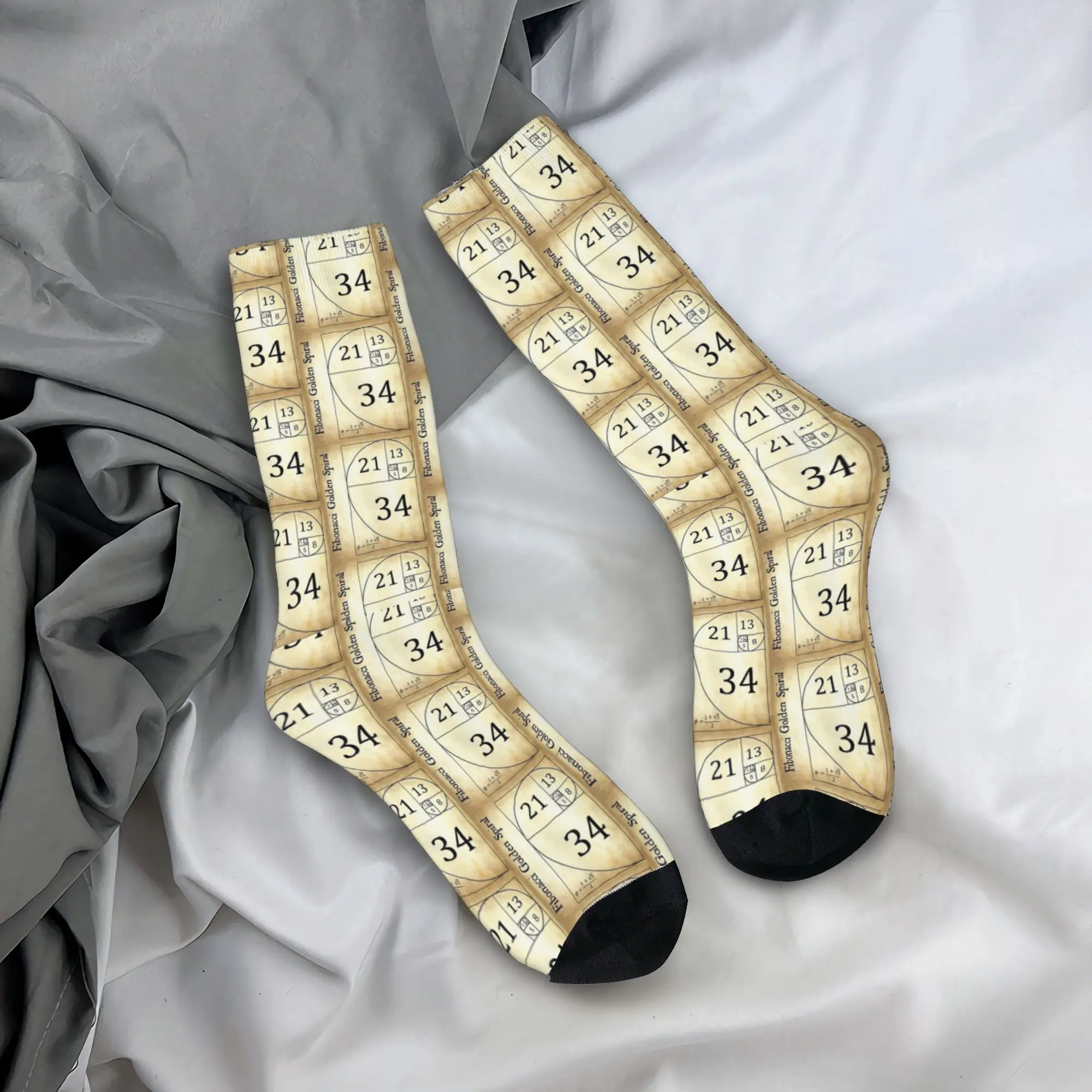 Nerdy Vintage Fibonacci calcetines de matemáticas en espiral dorada medias góticas primavera antideslizante calcetines de hombre patrón suave calcetines deportivos para correr