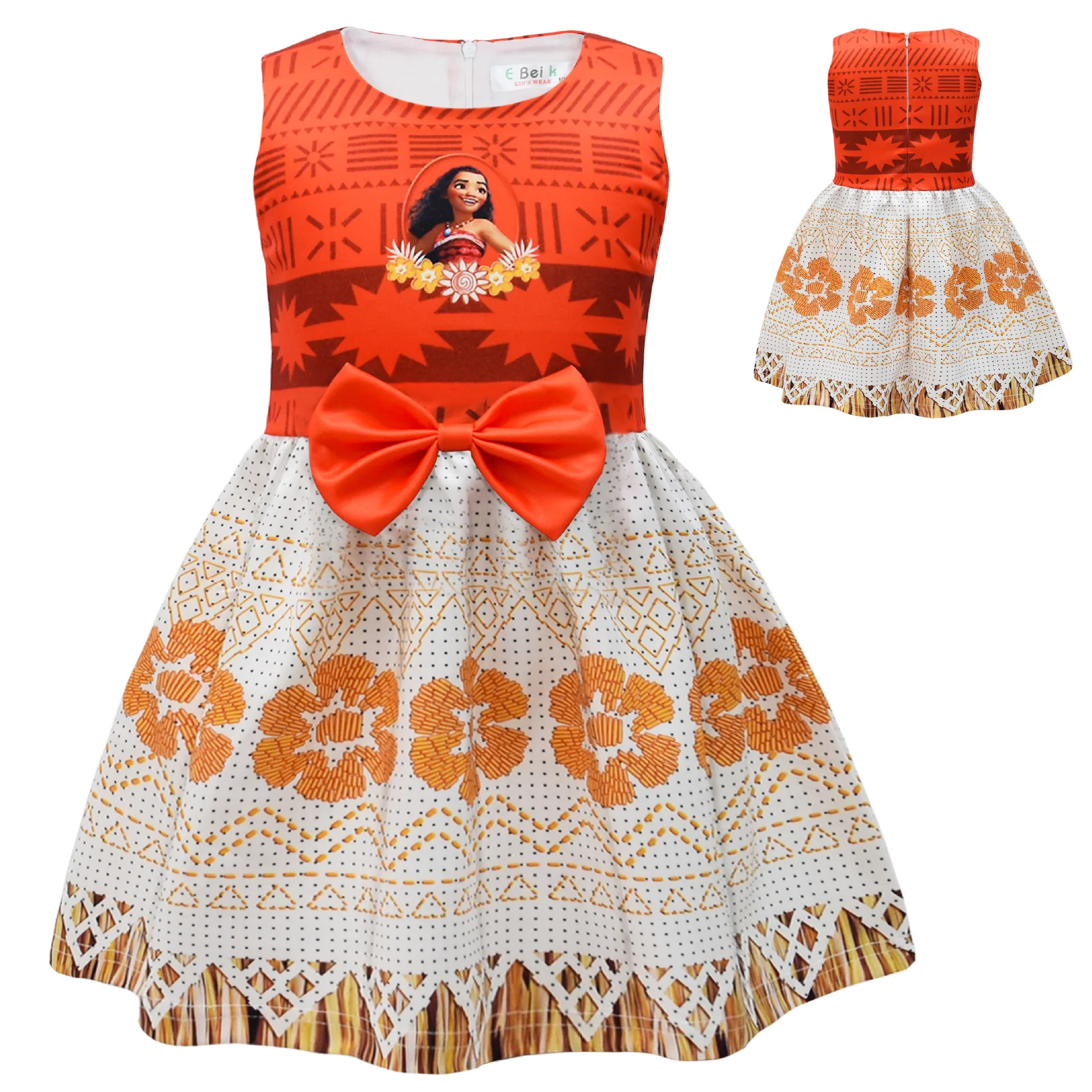 Disney Moana Dress Princess Girls Summer Sleeveless Boutique Clothing Kids Birthday Party Clothes With Bow