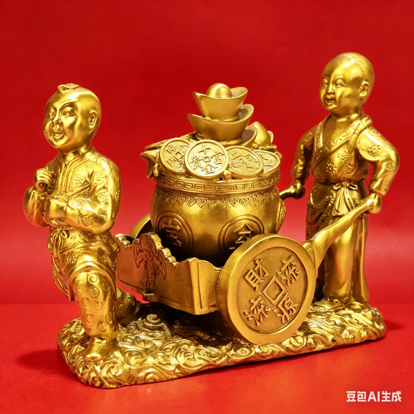 Brass Sending Wealth Boy Child stroller Yuanbao coin cart Study screen Amass wealth Ornaments