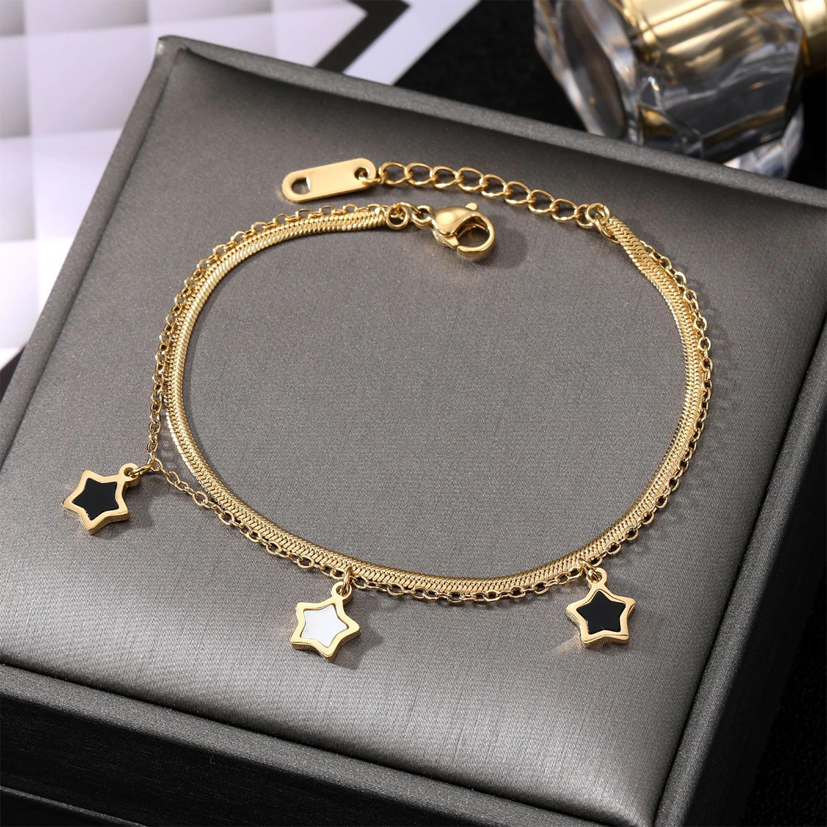 Cadena multicapa de acero inoxidable 316L para mujer, collar con dijes de estrella, pulsera, conjunto de joyería de tendencia, regalos de fiesta para niñas