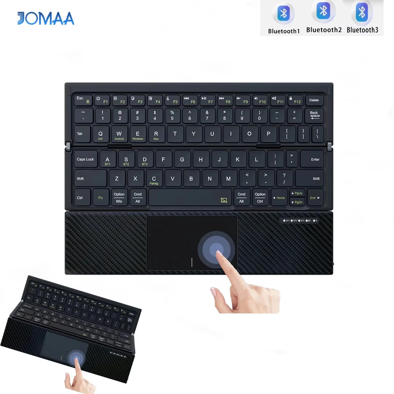 Foldable Bluetooth Keyboard with Touchpad,Sync up to 3 Devices Full Size Folding Keyboard with Trackpad for iPad iPhone Mac