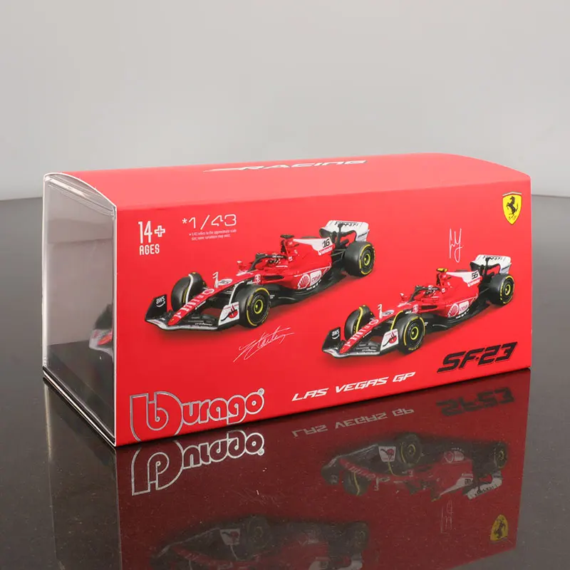 1:43 Bburago Ferrari SF23 F1 Sf-23 نموذج سيارة إصدار لاس فيغاس # 16 # 55 لعبة دييكاست المصغرة المصغرة للأطفال هدية عيد الميلاد