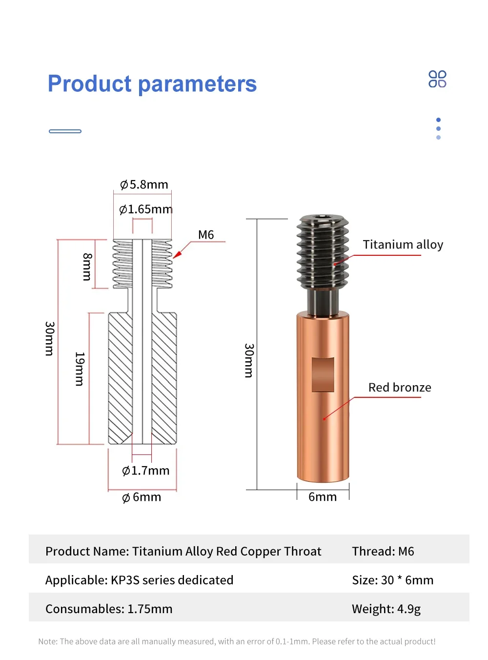 E3D V6 Heatbreak Kühlkörper-Kit Bi-Metall Titanlegierung Kurzstrecken-Kit für KP3S Pro S1 KP5L Hotend 3D-Drucker – Detail 9