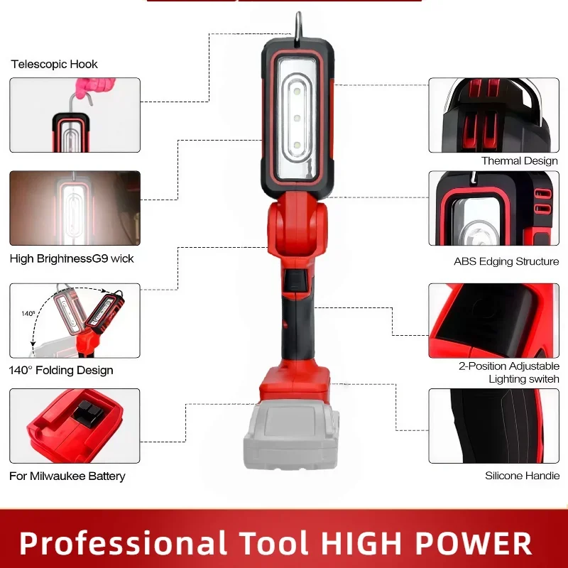 ميلووكي M18 LED ضوء العمل السوبر مشرق 90 درجة كليب على ضوء ليثيوم كشاف ضوء الإضاءة في الهواء الطلق التخييم بطارية 20 فولت