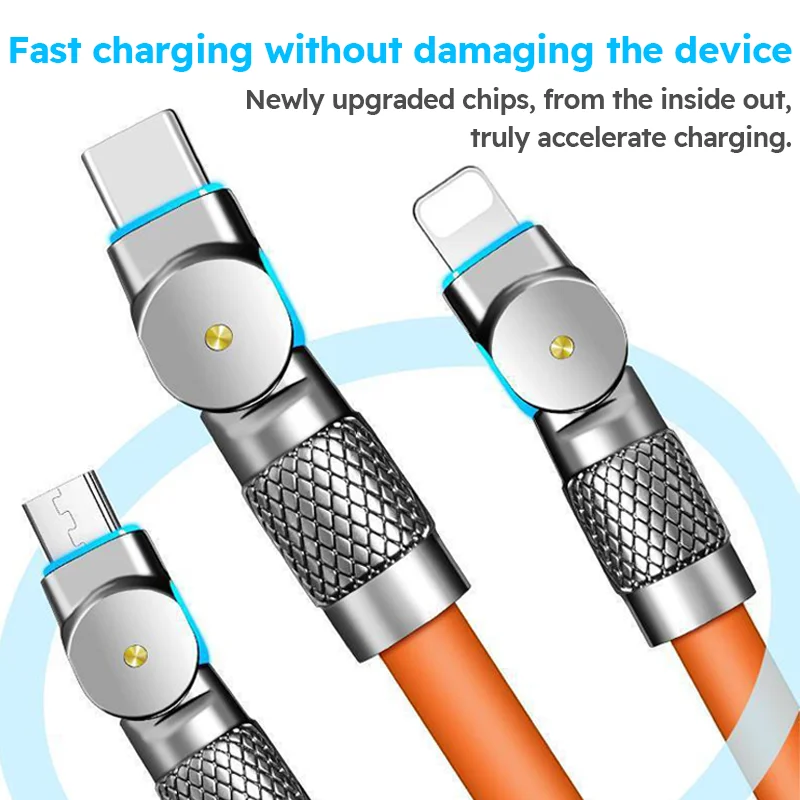 6A 120W 3 in 1 USB Cable  USB Cable Fast Charging Data Cord For Iphone Samsung Huawei Xiaomi Multi Port Multiple Charging Wire