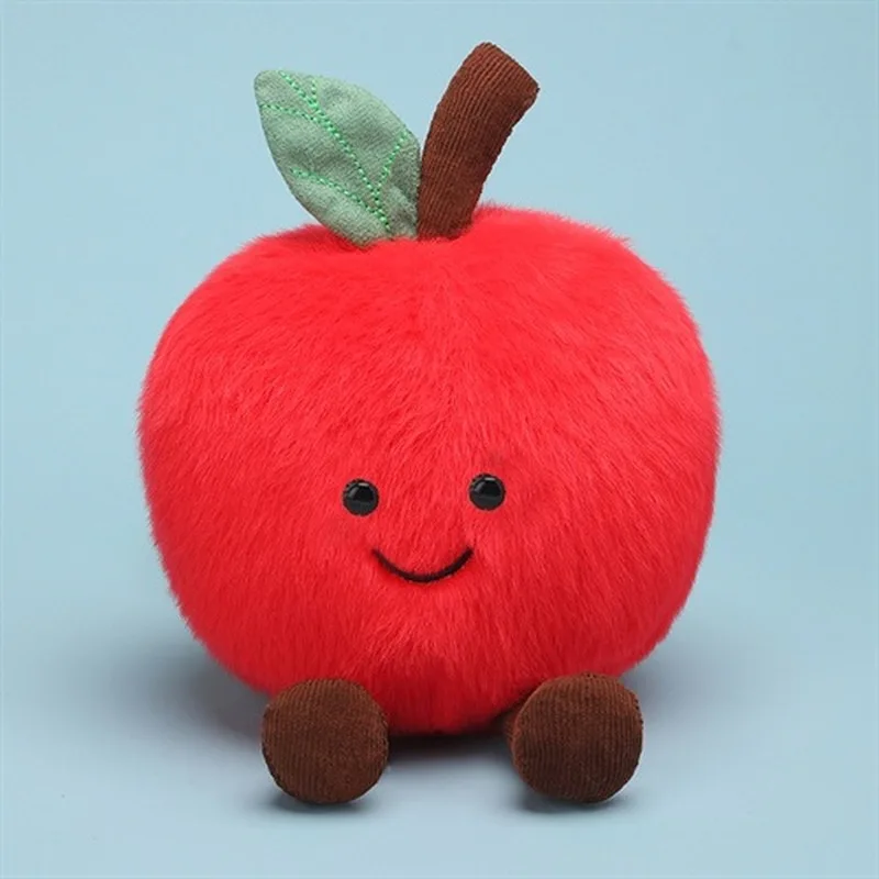 Série de poupées aux fruits amusantes, mignon, pomme, poire, taureau, corne, chignon, soleil, peluche douce, tissu confortable, décoration de chambre de poupée, ornements de bureau, cadeau