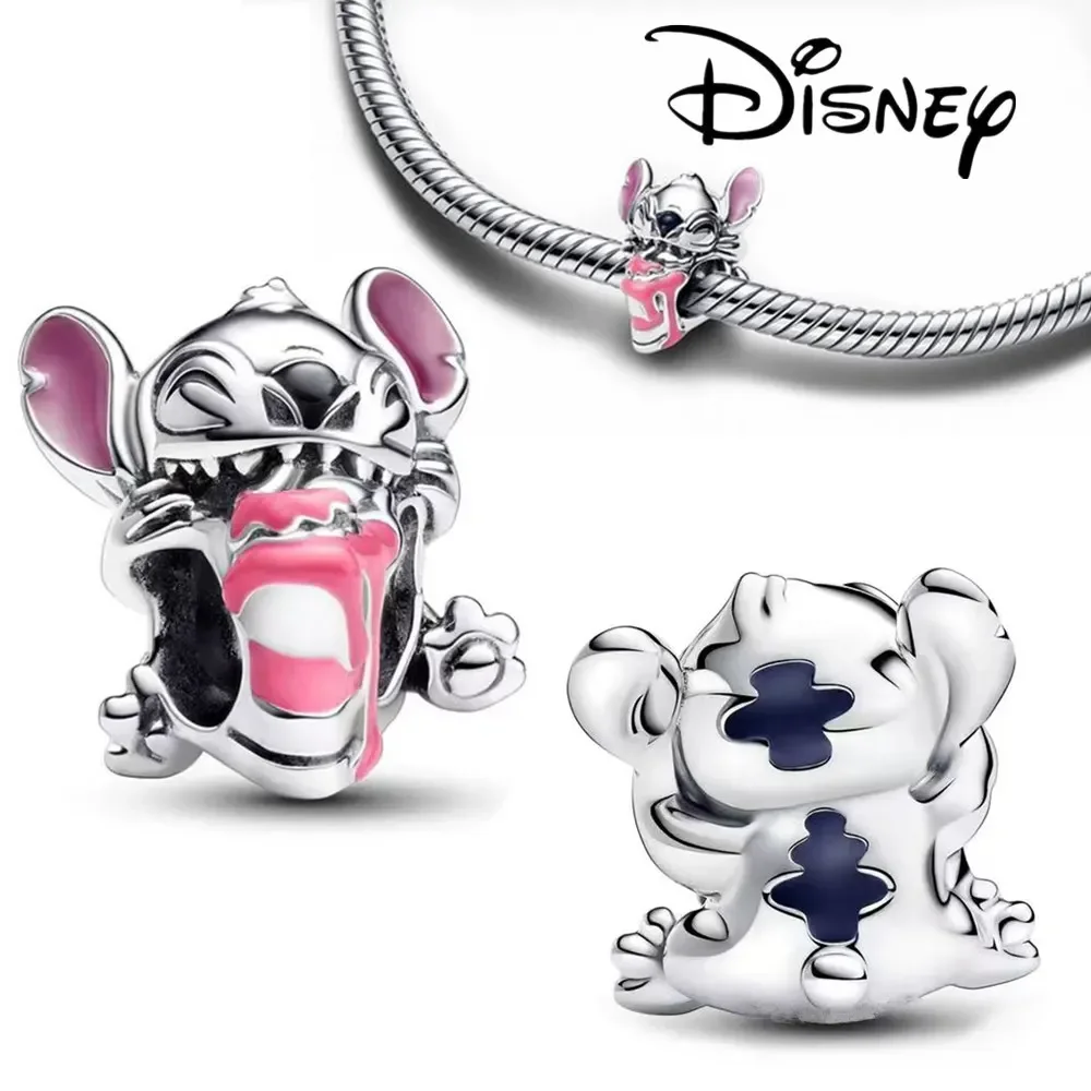 Disney-Stitch Bolo de Aniversário Pulseira de Prata Charms para Mulheres, Fits Pandora Original, Jóias Fazendo Contas, 925 Sterling Silver