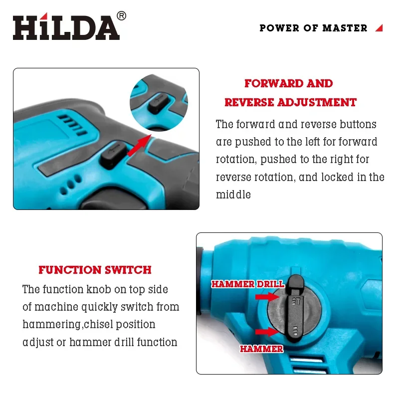 21V Brushless Electric Hammer Impact Drill Cordless Drill Multifunction Rotary Rechargeable Power Tools for Makita 18V Battery