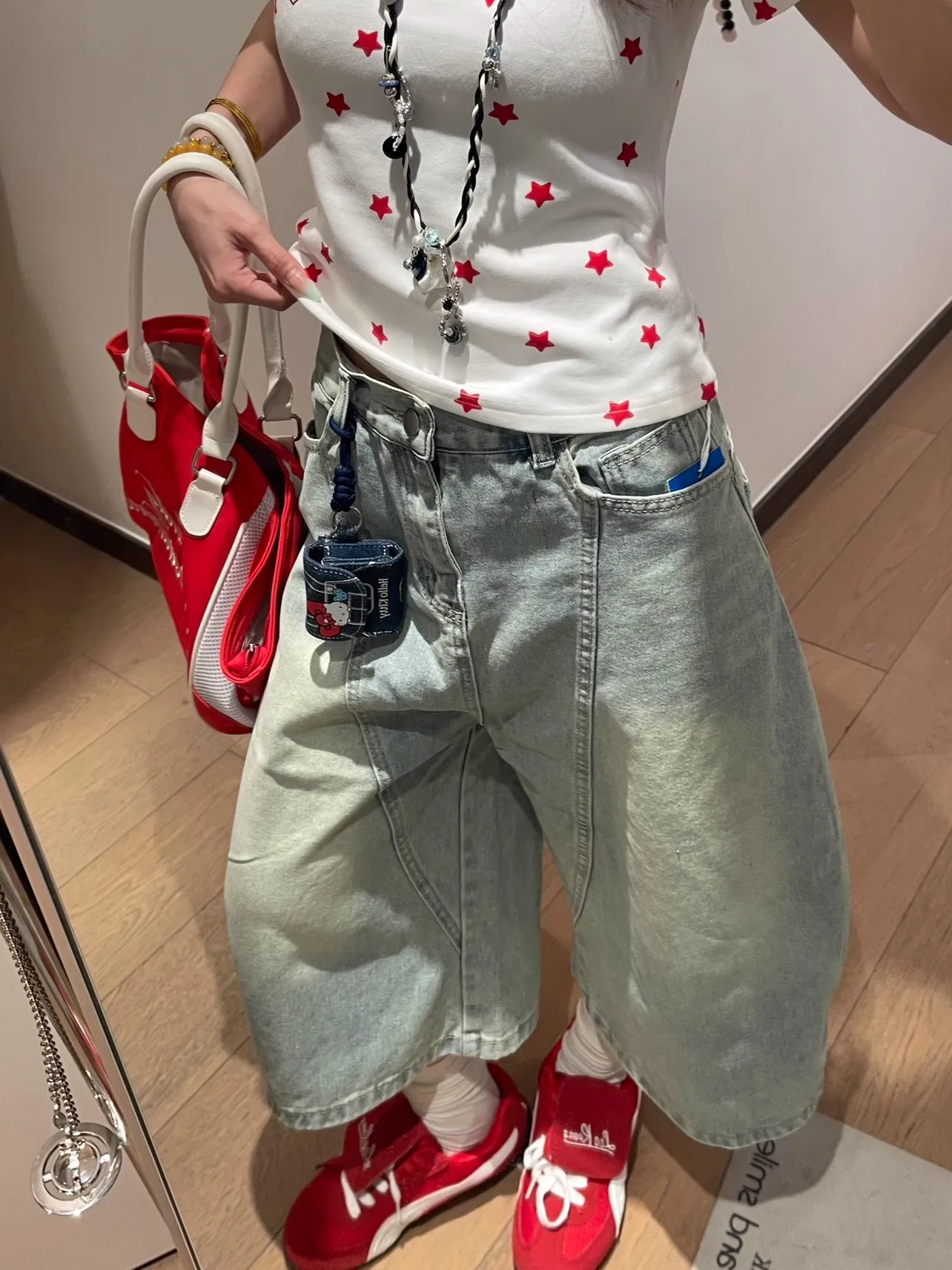 الأمريكية الرجعية الهيب هوب فضفاض العجل طول جان الجرونج الشارع الأزرق جيوب السراويل النسائية Y2K غسلها ايمو عارضة الدنيم بنطلون