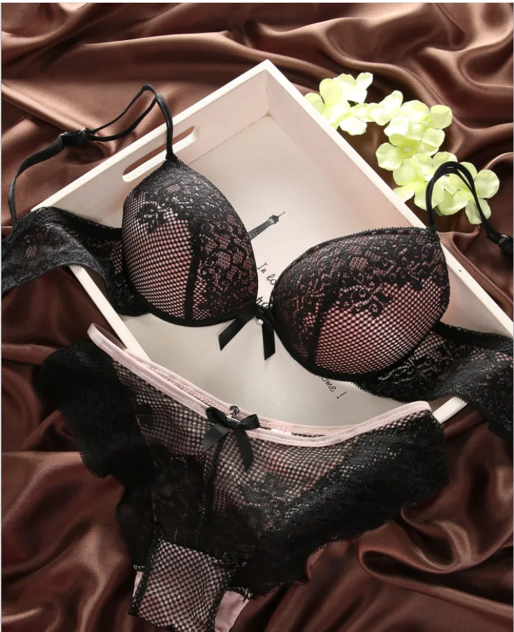 New Sexy Bras Set For Women 70-80 BC Cup Skin White Black 6 Colors Push Up Underwear Plus Lace Fashion StyleTop and Panties