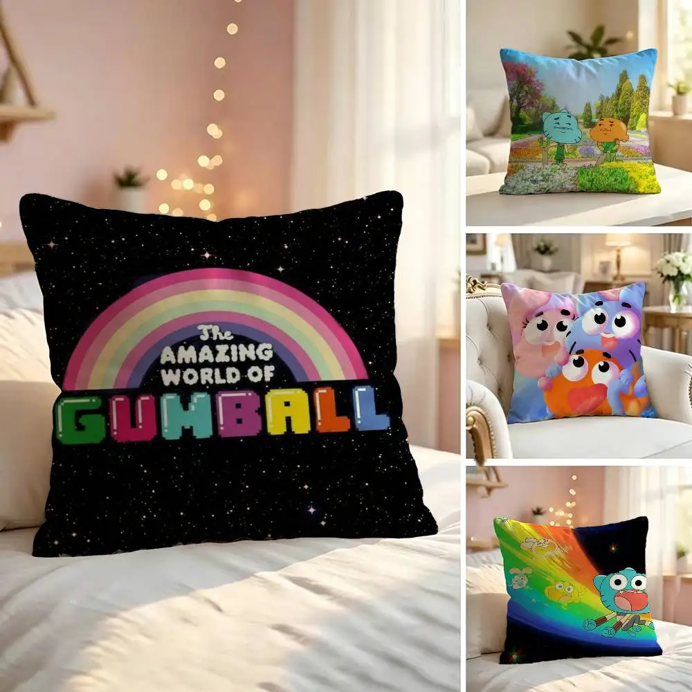 Cartoon The Amazing W-World of G-Gumball Square Double-Sided printed Pillow Case Bedroom Bedside Pillow Sofa Cushion Cover
