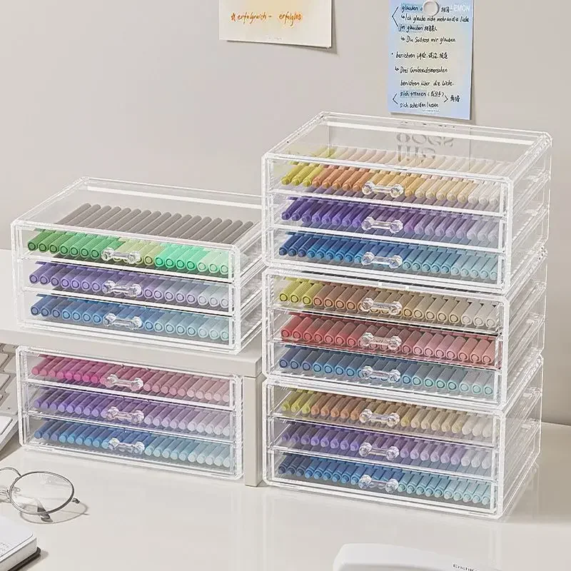 High Capacity Acrylic Marker Pen Holder Colored Pencil Storage Box Transparent Organizer for Kid Case Painting School Supplies