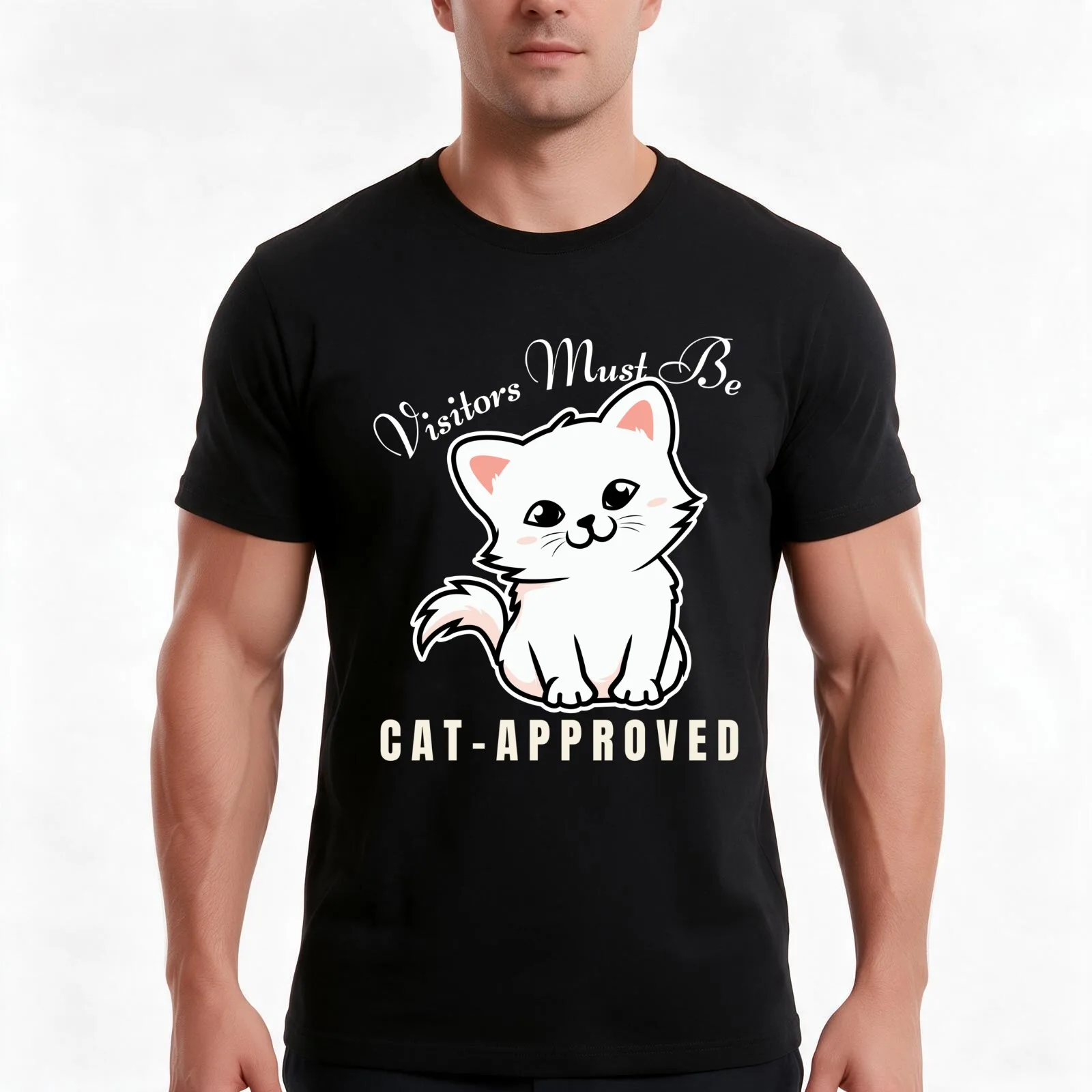 Visitors Must Be Cat Approved Cat Lover Family Kitten T-Shirt Summer Casual Cotton Tee Oversized Streetwear Tops 100% Cotton