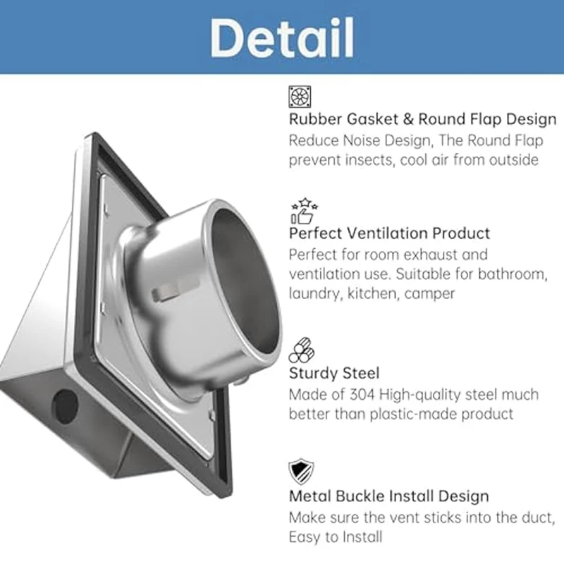 Dryer Vent Cover Outdoor Wall With Cushioned Non Return Flap,External Extractor Wall Vent,Stainless Steel Vent Cover