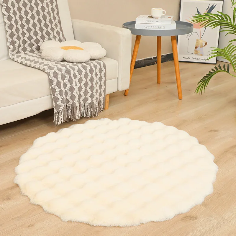 120cm Thick Plush Round Rug Fluffy Carpet Non Slip Floor Mat Bedroom Living Room Bedside Sofa Window Cushion Home Decor