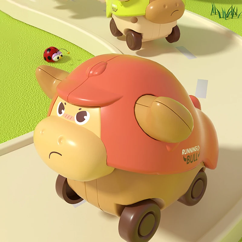 Press To Go autospeelgoed voor peuters, baby mini dierenraceauto's, speelvoertuig voor baby's, Push Go Friction Bull-speelgoed voor 18 24 maanden