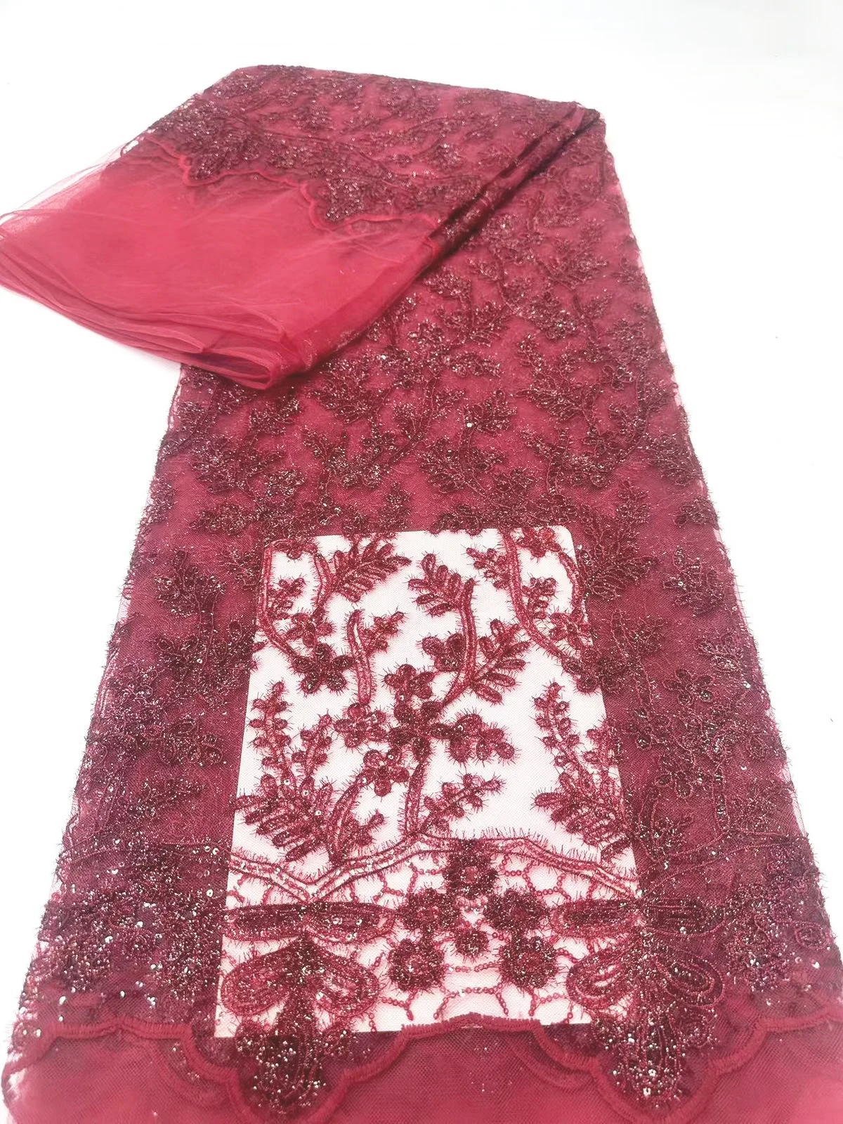 

New Arrival Wine French Lace Fabric With Sequins 2026 High Quality Sequins African Lace Fabric For Women Wedding Dress LYX2601