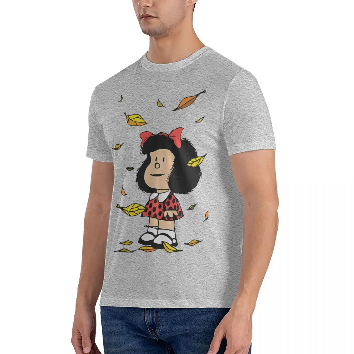 Autumn Leaves T-Shirt for Men Mafalda Crazy Cotton Tee Shirt O Neck Short Sleeve T Shirts Printed Clothing