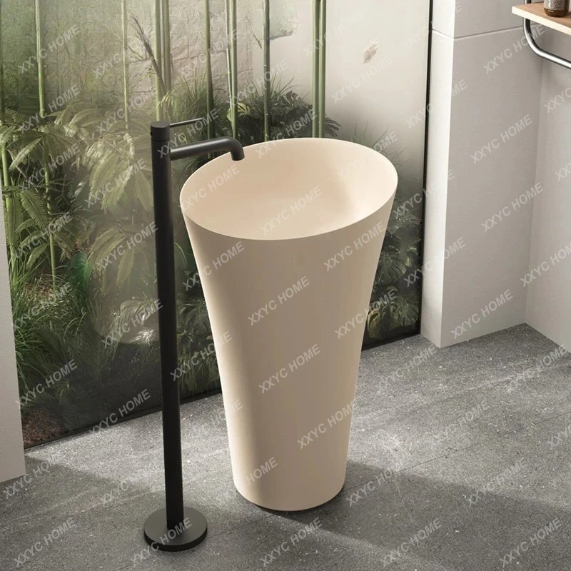 Round artificial stone wash basin, integrated floor-to-ceiling wash, household balcony, bathroom, column basin
