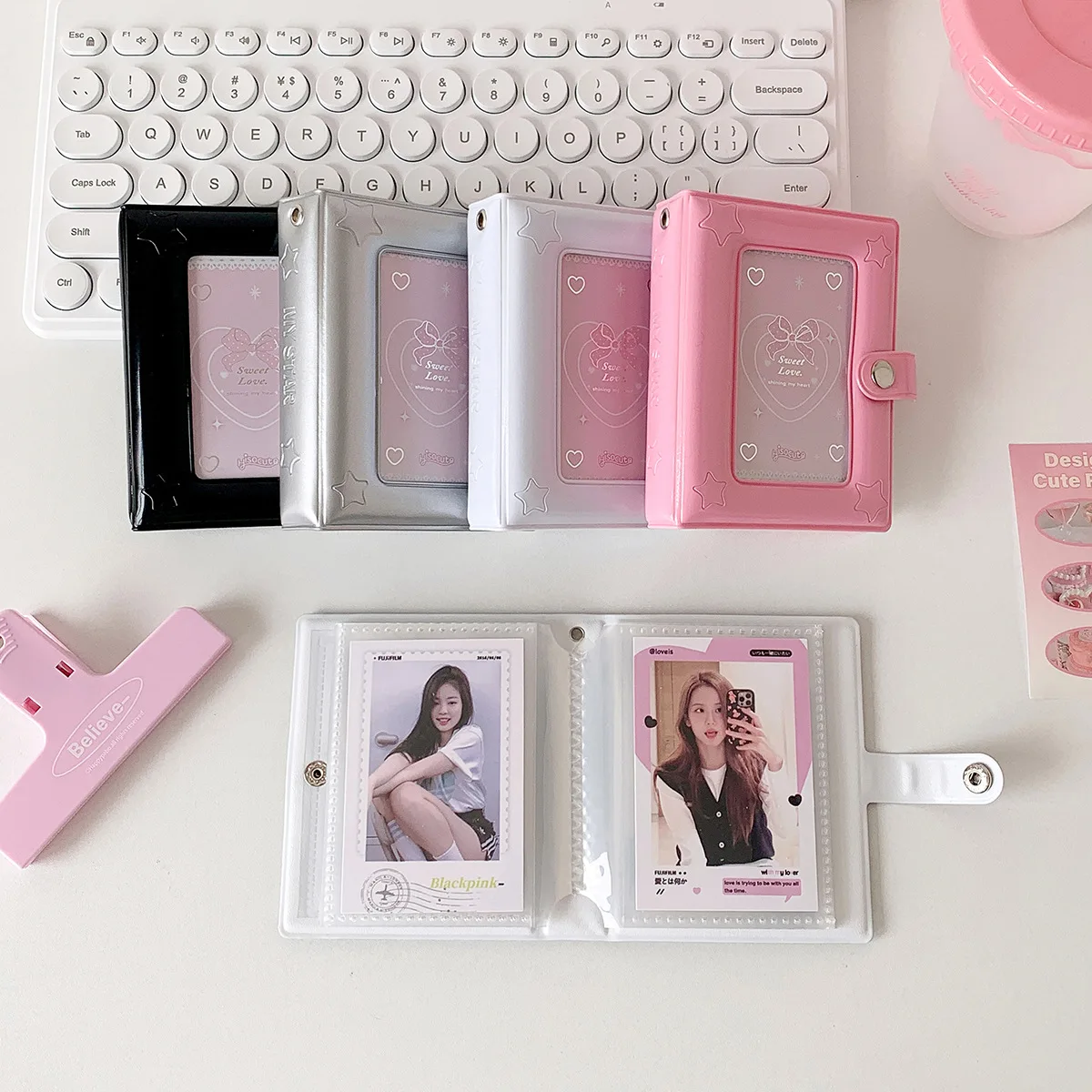 INS Korean Fashion Solid Color Star Transparent Snap Button Card Album Cute Girl Idols 3 Inch Photo Storage Album Polaroid frame