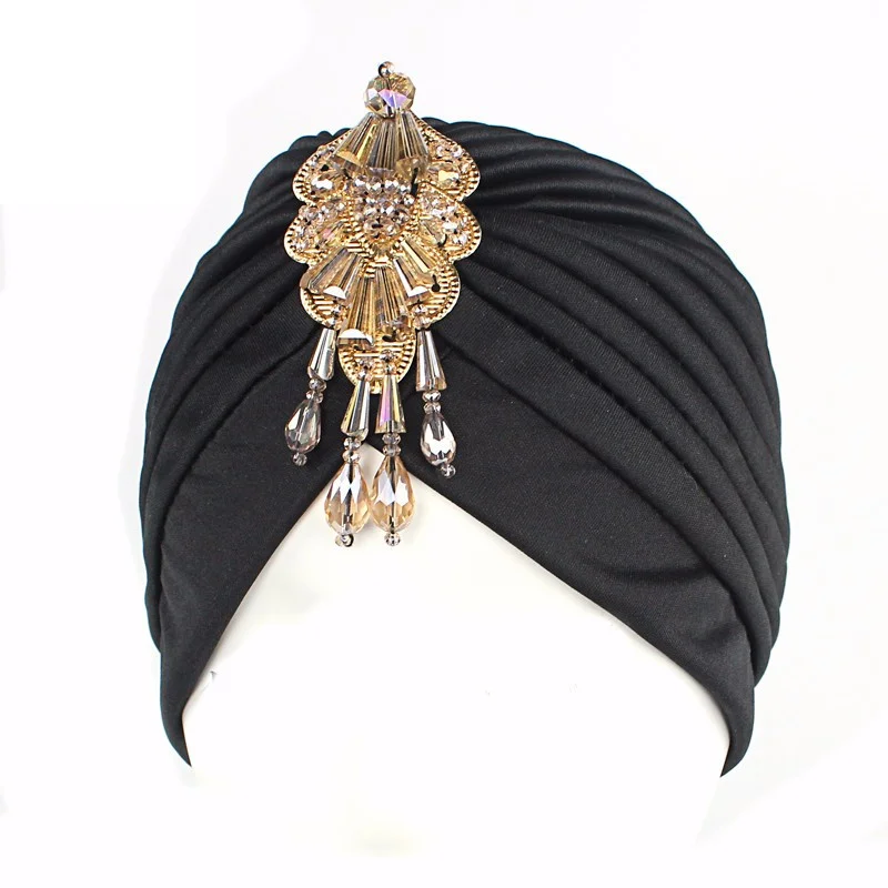 NEW Luxury Divas turban Head wrap hat with beaded pendant Women Islamic Inner Hijab Caps Arab wrap Head femme musulman turbante