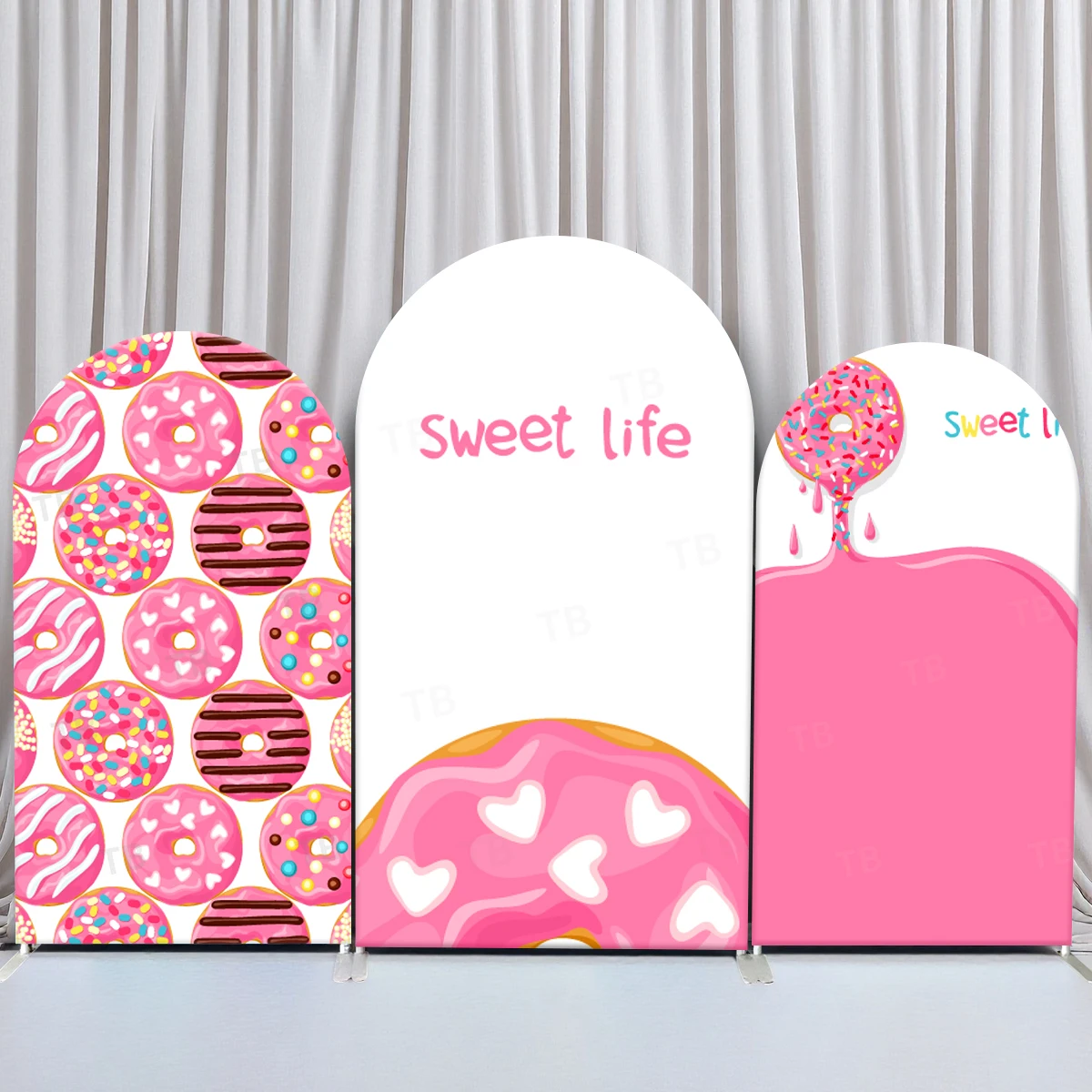 

TB Pink Donuts Theme Arch Backdrop Cover for Girls Birthday Party Decor Baby Shower Photograph Background Props Elastic Fabric