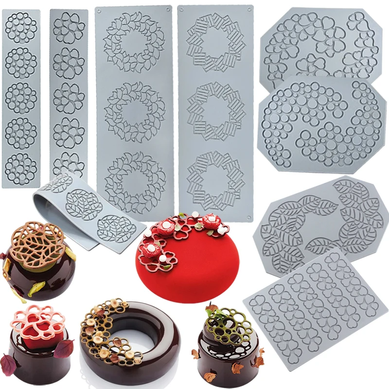 1 piece 9 Style flower wreath leaf fondant cake silicone pad, silicone mold, fondant lace mold, cake decoration tool