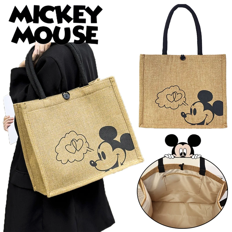 Disney Mickey Mouse Tote Bag Cartoon Shoulder Bag Large Capacity Lady Commute Handbag Student Portable Book Storage Shopper Bags