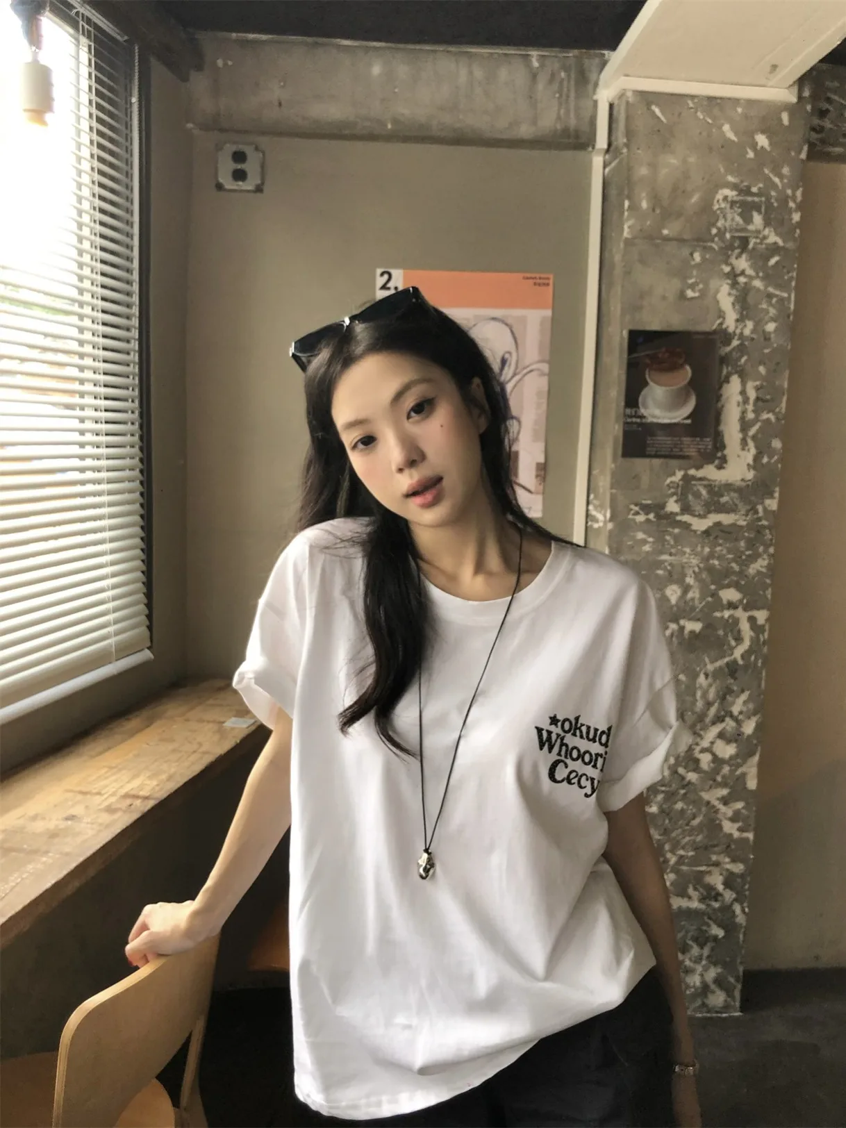 

Lazy Style round Neck Short Sleeve T-Shirt Women's Loose Fit Summer Slimming Versatile Casual Top Kumikumi Printed Letter Design